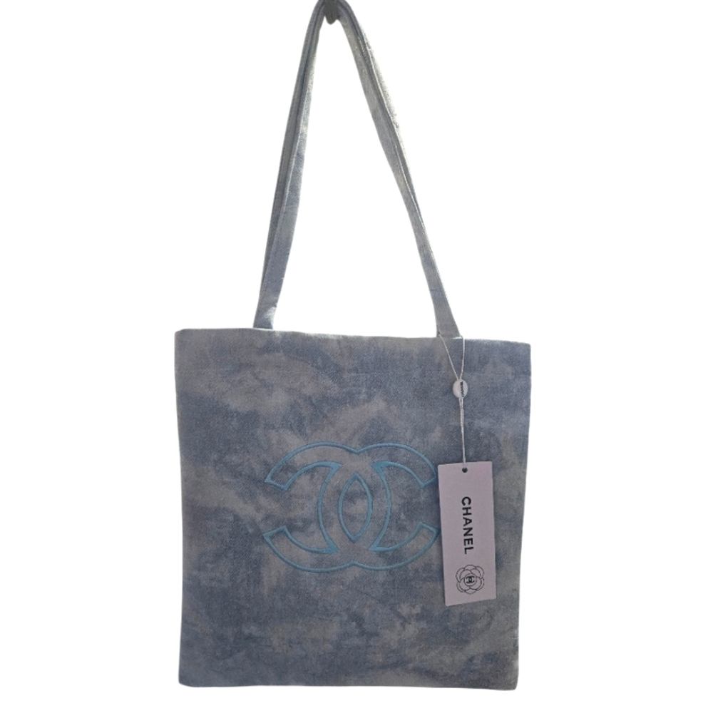 SOLD)CHANEL Exclusive Employee Uniform Blue Denim Tote Bag with Vintage Appeal.